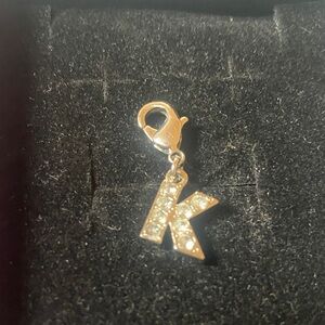 Silver Initial K Charm with Crystals